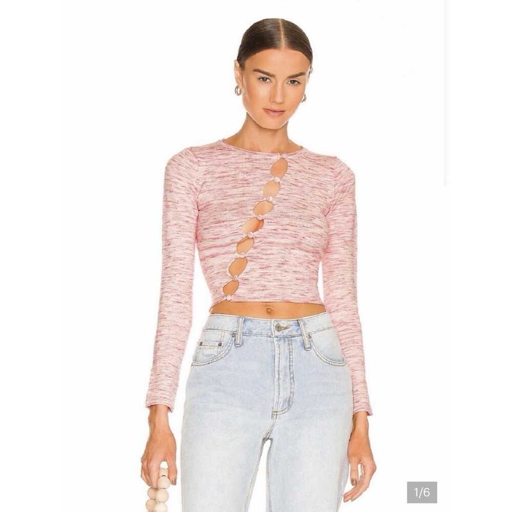 Superdown Brand Pink Marled Cutout Long-Sleeve Crop Top Cardigan Sweater Small